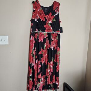 Alexa B NWT 20W Floral Flowy Long Sleeveless Sheer Lined Maxi Dress Beaded Waist
